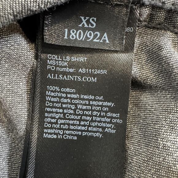 AllSaints Denim Shirt Mens XS Corduroy Collar Gray Flap Pockets Nice Fade - Picture 4 of 14